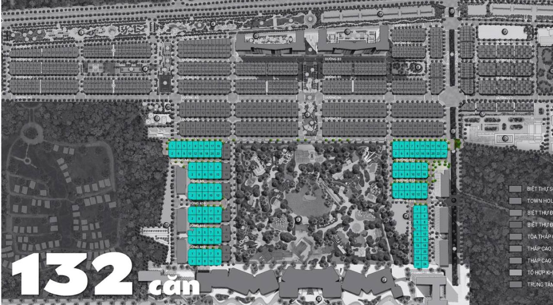 Vị trí 132 căn Casa Grand Villa Blanca City trên bản vẽ quy hoạch phân khu