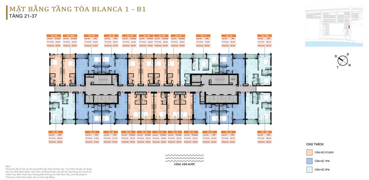 Mặt bằng tầng toà Blanca 1 - B1